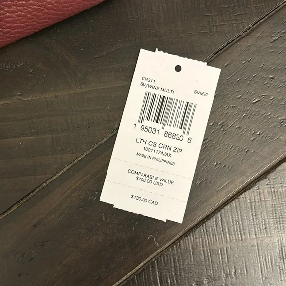 NWT COACH WRISTLET POUCH PEBBLED LEATHER ZIP BLACK BURGUNDY TAN - Picture 5 of 5